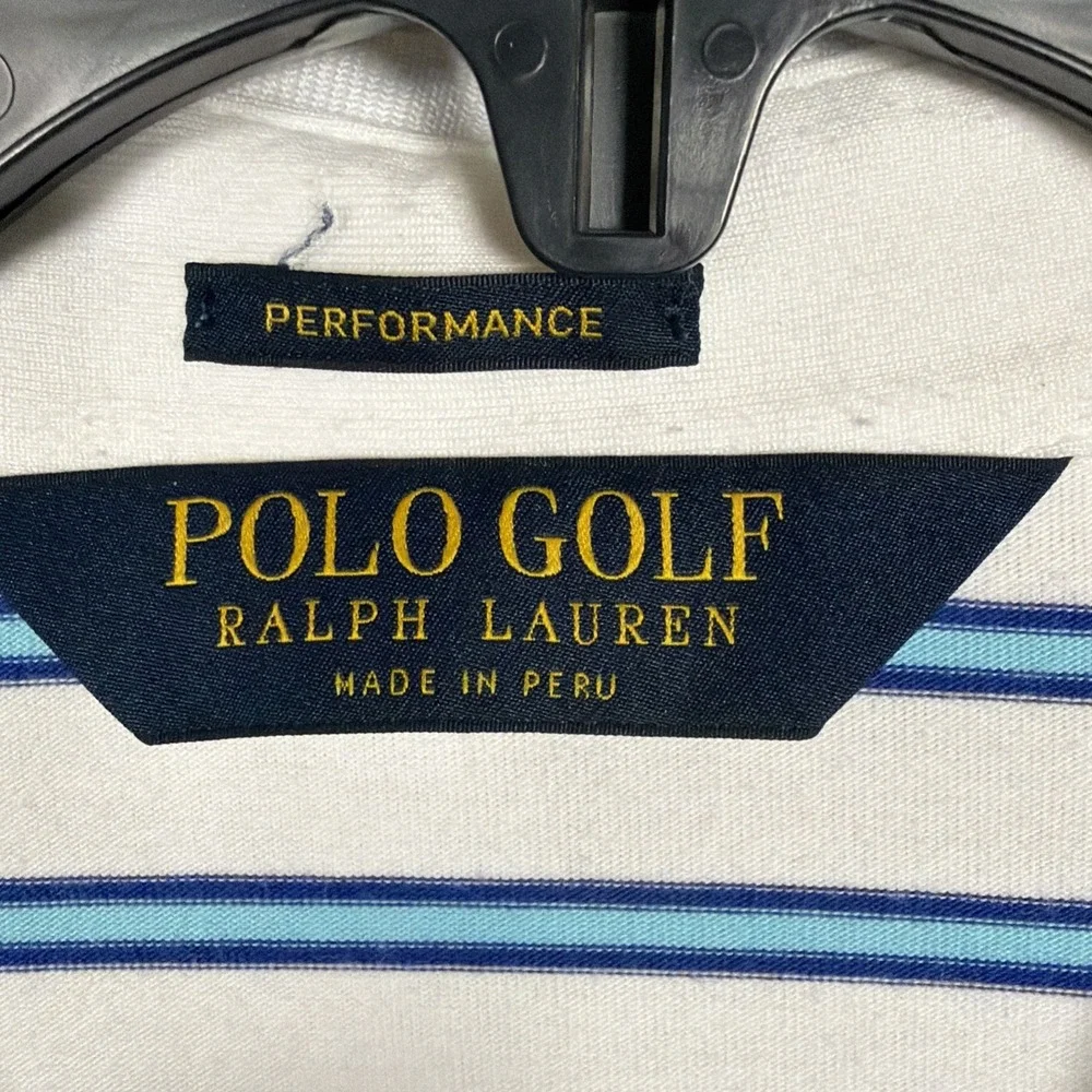 Polo Golf Ralph‎ Lauren Polo Shirt XL Blue White Stripe Performance Golf CC